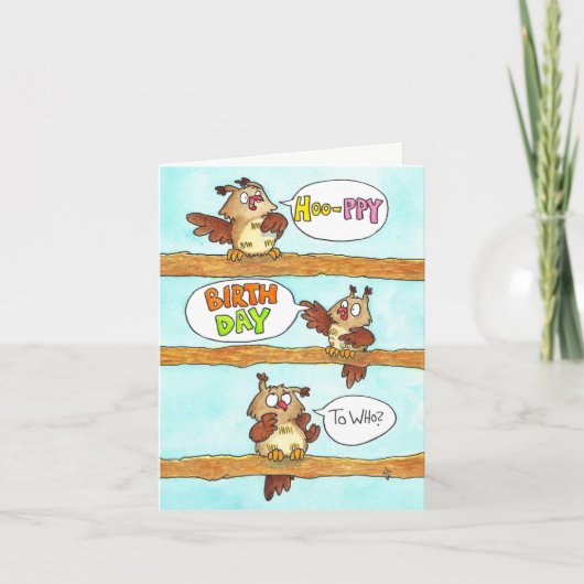 かわいいフクロウ誕生日グリーティングカード サンキューカード (正面)