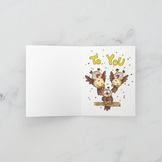 かわいいフクロウ誕生日グリーティングカード サンキューカード (内部)