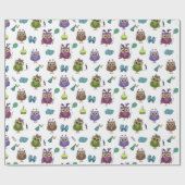 かわいいフクロウ誕生日柄 |白 ラッピングペーパー (フラット)