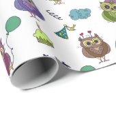 かわいいフクロウ誕生日柄 |白 ラッピングペーパー (ロールコーナー)