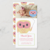 かわいいフクロウ赤ちゃんガールありがとう写真テンプレート サンキューカード (正面/裏面)