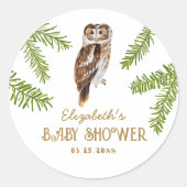 かわいいフクロウ赤ちゃんシャワーありがとう ラウンドシール (正面)