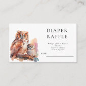かわいいフクロウ赤ちゃんシャワーおむつラッフル エンクロージャーカード (正面)