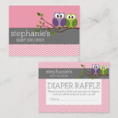 かわいいフクロウ赤ちゃんシャワーゲーム – おむつラッフル エンクロージャーカード (正面/裏面)