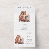 かわいいフクロウ赤ちゃんシャワー招待状とベビー用ブック オールインワン招待状 (内側)