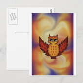 かわいいフクロウ赤 ポストカード (正面/裏面)