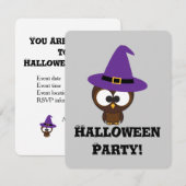 かわいいフクロウ魔女ハローウィンパーティ招待状 招待状 (正面/裏面)