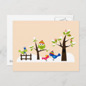 かわいいフクロウ鳥の冬の雪はがき ポストカード (正面/裏面)