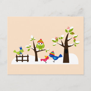 かわいいフクロウ鳥の冬の雪はがき ポストカード