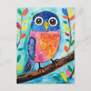 かわいいフクロウ鳥の水彩画 ポストカード