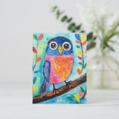 かわいいフクロウ鳥の水彩画 ポストカード (スタンド正面)