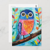 かわいいフクロウ鳥の水彩画 ポストカード (正面/裏面)