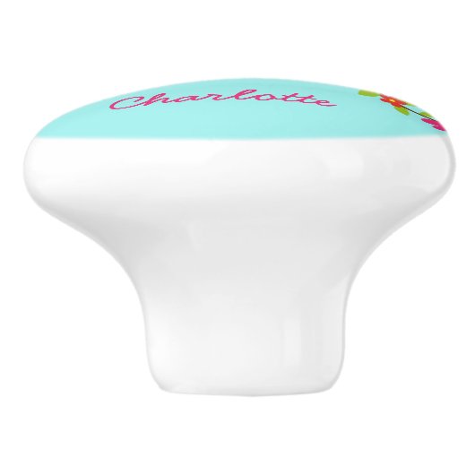 かわいいフクロウ黄色ピンクの花の名パーソナライズされた前 セラミックノブ (側面)