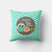 かわいいフクロウ;アクアグリーンシェブロン クッション (裏面)
