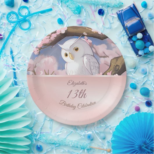 かわいいフクロウ |カスタム誕生日紙プレート ペーパープレート (パーティー)