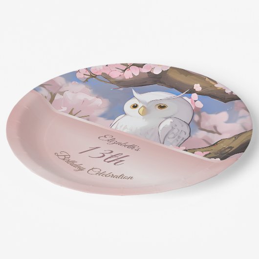 かわいいフクロウ |カスタム誕生日紙プレート ペーパープレート (アングル)