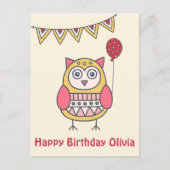 かわいいフクロウ - カラフルな子供の誕生日ポストカード ポストカード (正面)