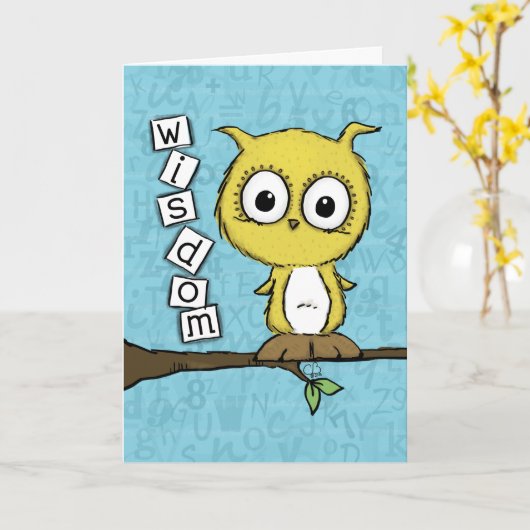 かわいいフクロウ カード (黄色い花)