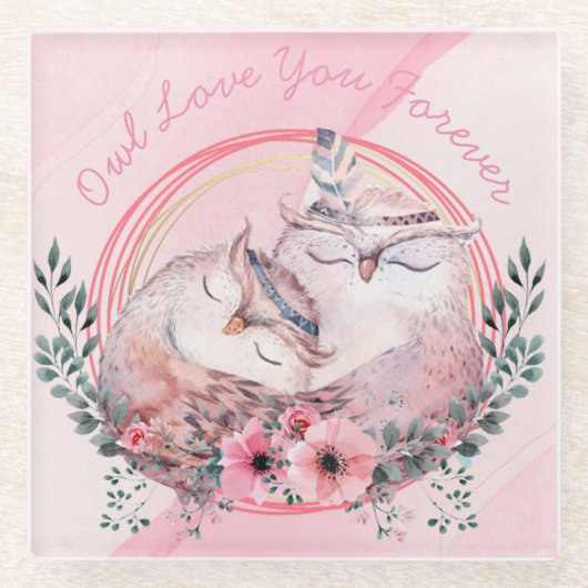 かわいいフクロウ ガラスコースター (正面)