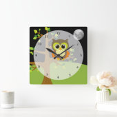 かわいいフクロウ スクエア壁時計 (ホーム)