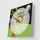 かわいいフクロウ スクエア壁時計 (傾斜)
