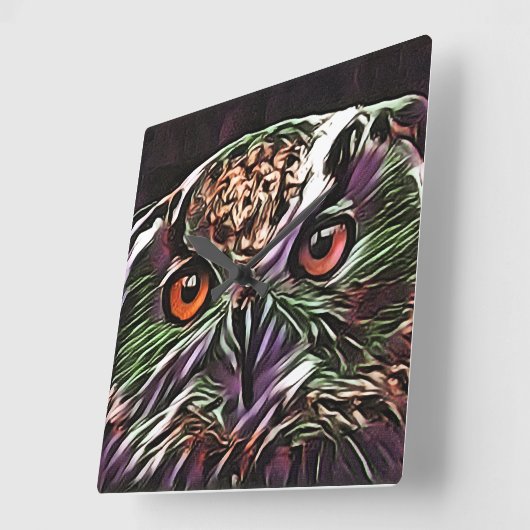 かわいいフクロウ スクエア壁時計 (傾斜)