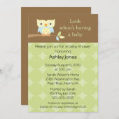 かわいいフクロウ ニュートラル ベビーシャワー 招待状 (正面/裏面)