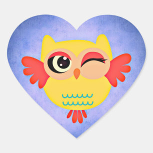 かわいいフクロウ ハートシール