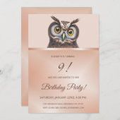 かわいいフクロウ |バラ金ゴールド 招待状 (正面/裏面)