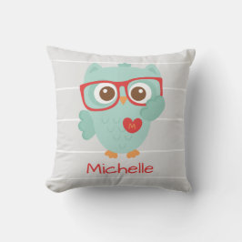 かわいいフクロウ、パーソナライズなwの名前及びイニシャル クッション