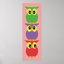 かわいいフクロウ フクロウのトーテム 3 赤 紫 緑 ポスター
