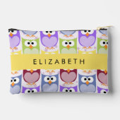かわいいフクロウ、フクロウカラフルの柄、フクロウ、お名前 アクセサリーポーチ (裏面)
