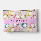 かわいいフクロウ、フクロウカラフルの柄、フクロウ、お名前 アクセサリーポーチ (裏面)