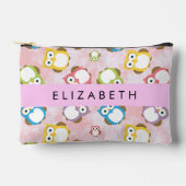 かわいいフクロウ、フクロウカラフルの柄、フクロウ、お名前 アクセサリーポーチ (正面)