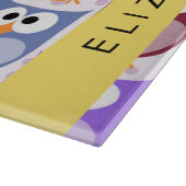 かわいいフクロウ、フクロウカラフルの柄、フクロウ、お名前 カッティングボード (角)