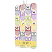 かわいいフクロウ、フクロウカラフルの柄、フクロウ、お名前 カーエアーフレッシュナー (左)