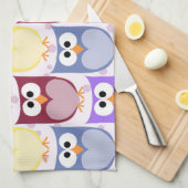 かわいいフクロウ、フクロウカラフルの柄、フクロウ、お名前 キッチンタオル (四つ折り)