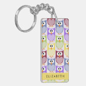 かわいいフクロウ、フクロウカラフルの柄、フクロウ、お名前 キーホルダー (正面左)