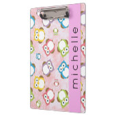 かわいいフクロウ、フクロウカラフルの柄、フクロウ、お名前 クリップボード (左)