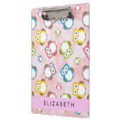 かわいいフクロウ、フクロウカラフルの柄、フクロウ、お名前 クリップボード (左)