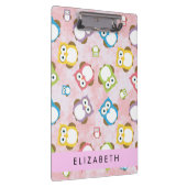 かわいいフクロウ、フクロウカラフルの柄、フクロウ、お名前 クリップボード (右)