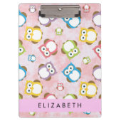 かわいいフクロウ、フクロウカラフルの柄、フクロウ、お名前 クリップボード (正面)