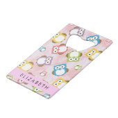 かわいいフクロウ、フクロウカラフルの柄、フクロウ、お名前 クレジットカード栓抜き (裏面アングル)