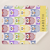 かわいいフクロウ、フクロウカラフルの柄、フクロウ、お名前 シェルパブランケット (正面(横))