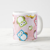 かわいいフクロウ、フクロウカラフルの柄、フクロウ、お名前 ジャンボコーヒーマグカップ (正面右)