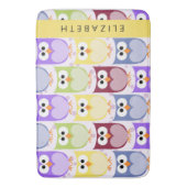 かわいいフクロウ、フクロウカラフルの柄、フクロウ、お名前 バスマット (正面縦)