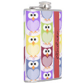 かわいいフクロウ、フクロウカラフルの柄、フクロウ、お名前 フラスク (右)