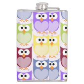 かわいいフクロウ、フクロウカラフルの柄、フクロウ、お名前 フラスク (裏面)