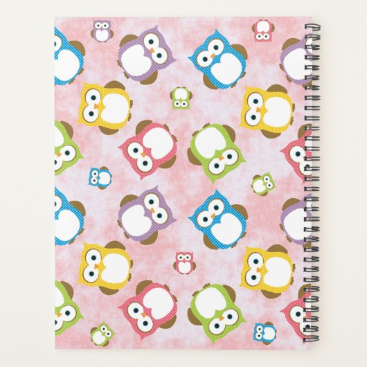 かわいいフクロウ、フクロウカラフルの柄、フクロウ、お名前 プランナー手帳 (裏面)