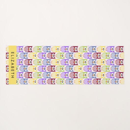 かわいいフクロウ、フクロウカラフルの柄、フクロウ、お名前 ヨガマット (裏面(横))